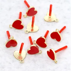 10pcs Handmade Love Heart Earrings Base Red Stud Earrings Connectors for Diy Jewelry Making Findings Earring Settings