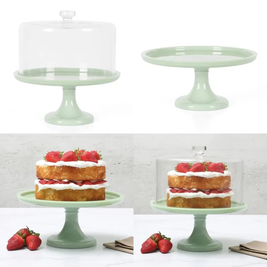 

Highbrook 10-Inch Jadeite Cake Stand with Glass Dome Vintage-Style Pedestal Dessert Plate for Cakes up to 8.5 and Pastries, Dec