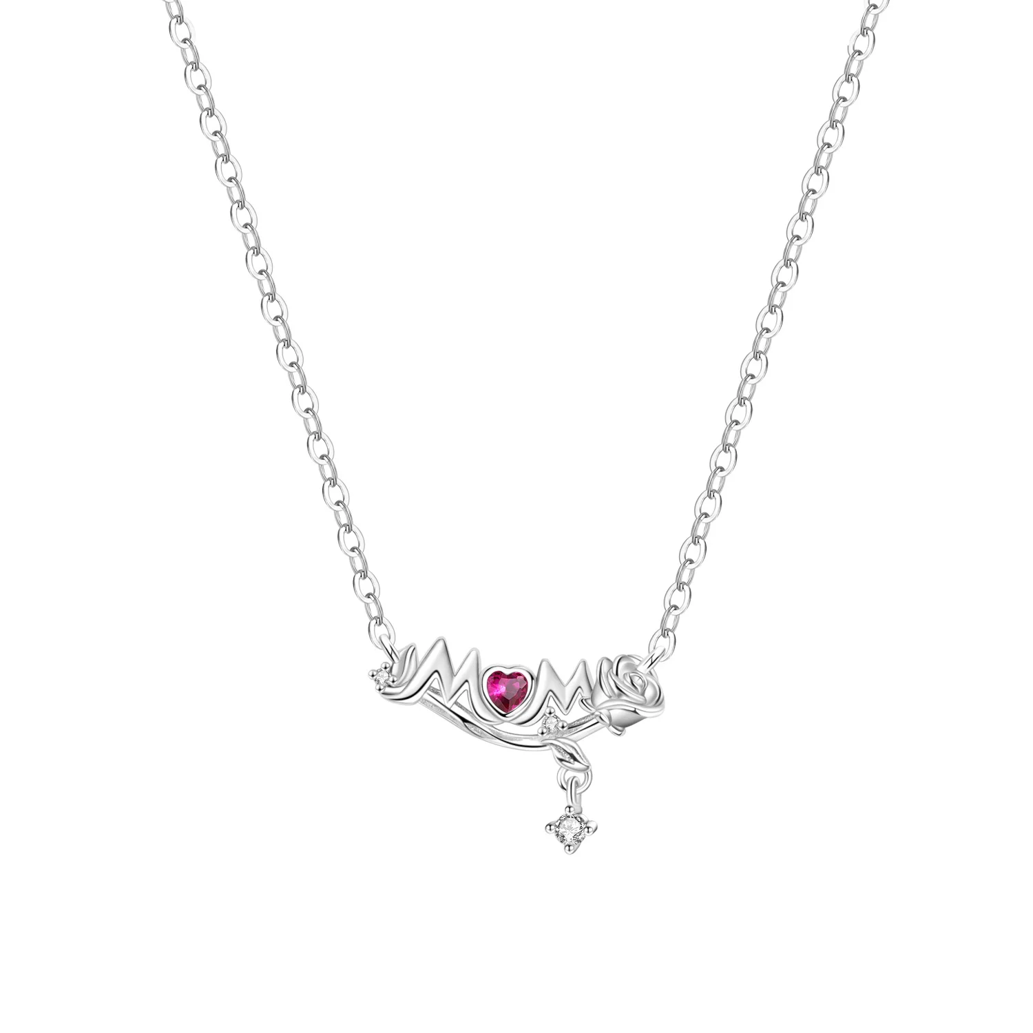 PANPOKI 925 Sterling Silber MOM Rose Halskette Anhänger Halskette für Frauen Geburtstagsgeschenke Mode Edler Schmuck