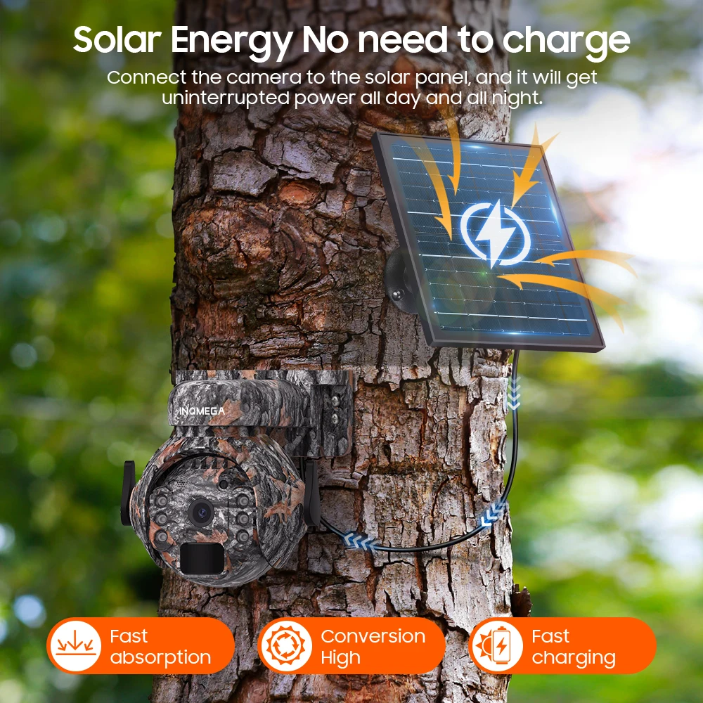 INQMEGA 3MP Solar PTZ Camera 4G WiFi Mini Outdoor PIR Human Detection Color Night 2-Way Audio IP65 Waterproof TF Cloud Storage