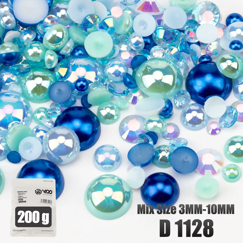 VDD 200g Großhandel Mix Größe Halbrunde Perlen ABS Flatback Perlen Harz Farbe AB Strasssteine zum Basteln DIY Nail Art Dekorationen – Detail 31