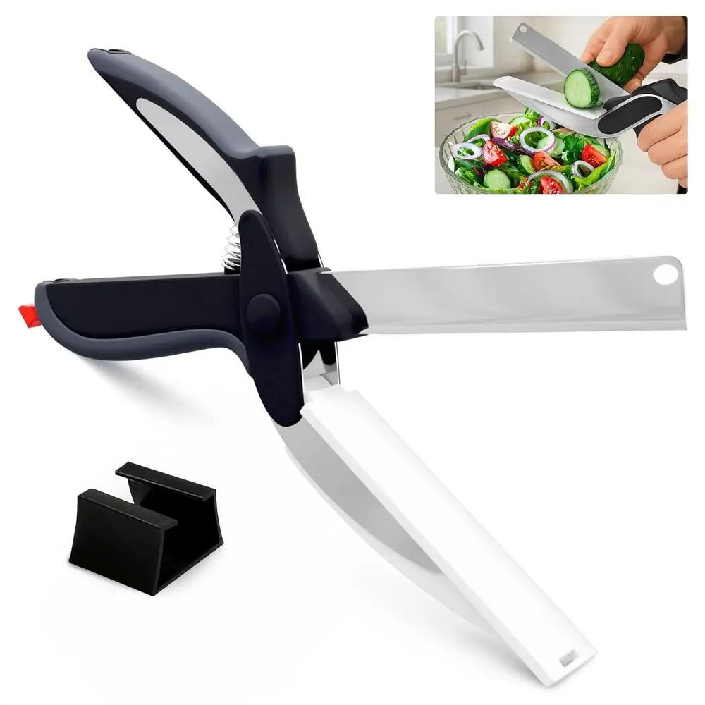 2-in-1 Stainless Steel Kitchen Scissors - 9.5 for Tomatoes, Vegetables, Fruit, Cheese, Meat | Safe with Lock, Dishwasher Safe