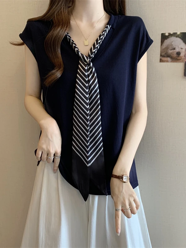 

Стильная женская футболка с коротким рукавом, облегающая, с бантом, в студенческом стиле, больших размеров, утягивающий топ, летняя, милая, элегантная