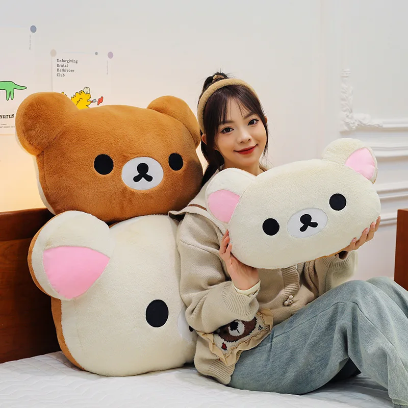 Cute Rilakkuma Big Head Plush Pillow Large Size Soft Stuffed Toy Cushion Bedroom Sofa Decor Unisex Birthday Gift For Adult