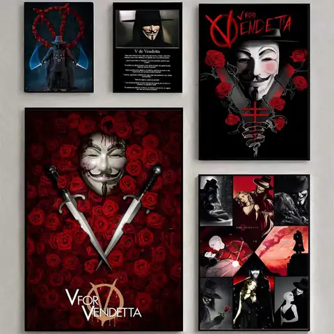 Classic Hackers Movie V For Vendetta Poster Poster Waterproof HD Wall Art Decal Self-Adhesive Aesthetic Decor For Home Living