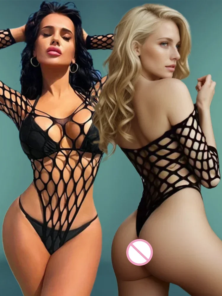 Sexy Hollow Fishnet Bodysuit Women\'s Erotic Tight Lingerie Costume Mesh Perspective Sexiest Body Suits Female Erotic Sex Clothes