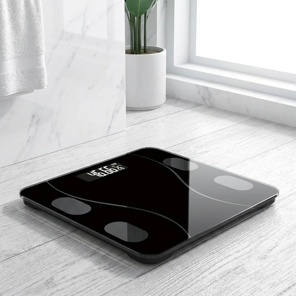 Hochpräzise Digitale Badezimmerwaage mit Leicht Ablesbarem LCD-Display Bluetooth-fähig Multi-Körperdaten-Tracking Batteriebetrieben E