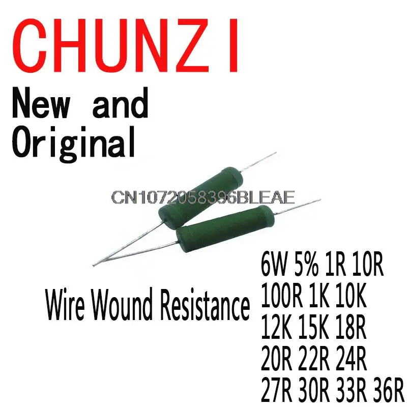 5PCS RX21 Wire Wound Resistance New Resistor 6W 5% 1R 10R 100R 1K 10K 12K 15K 18R 20R 22R 24R 27R 30R 33R 36R 