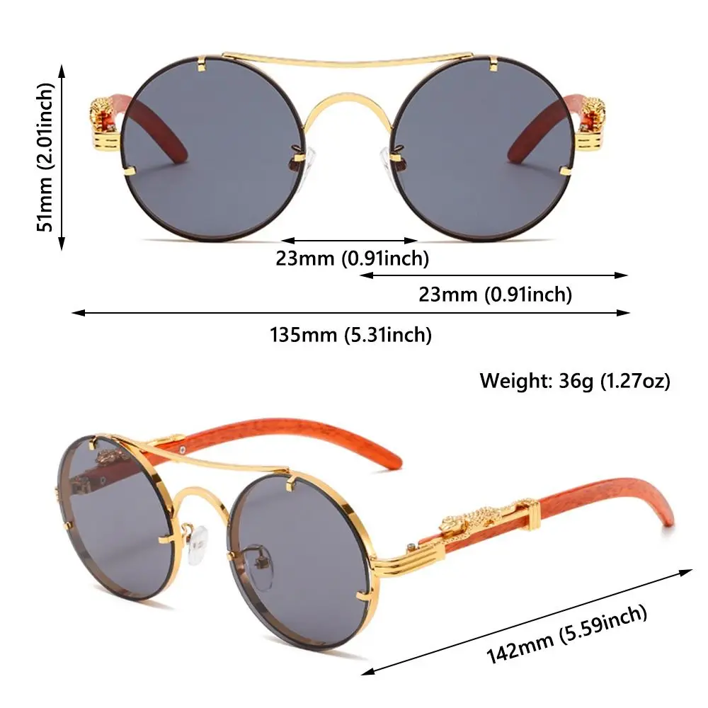 Multicolor Luxury Design Round Sunglasses Double Bridge UV Protection Gradient Shades Cheetah Decoration Eyewear Unisex