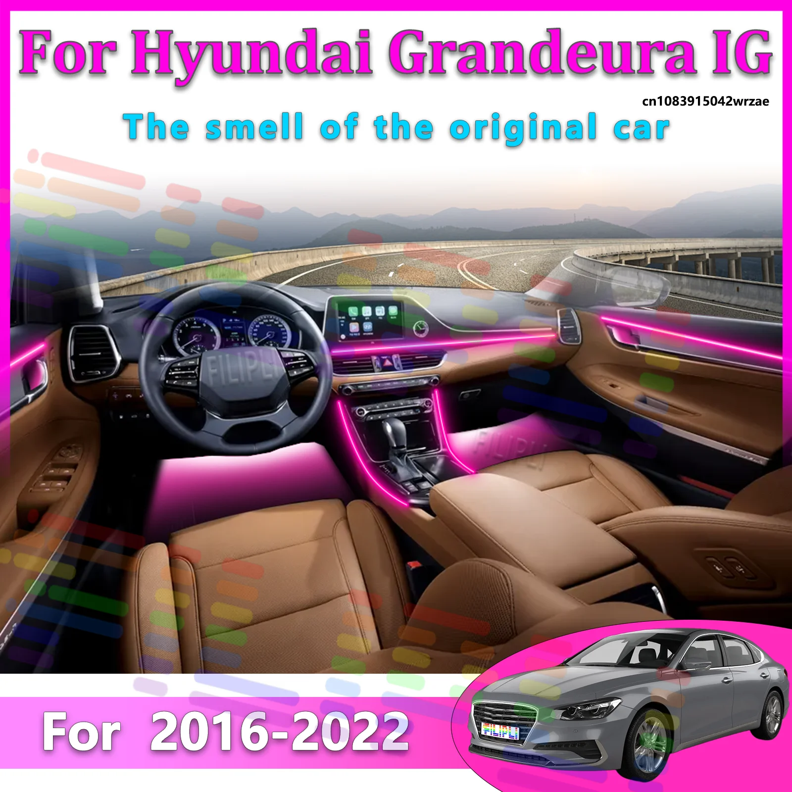 

For Hyundai Grandeur IG Car LED Ambient Lamps Colorful Atmosphere Lights Auto Interior Neon Strip App Control 64 RGB Light