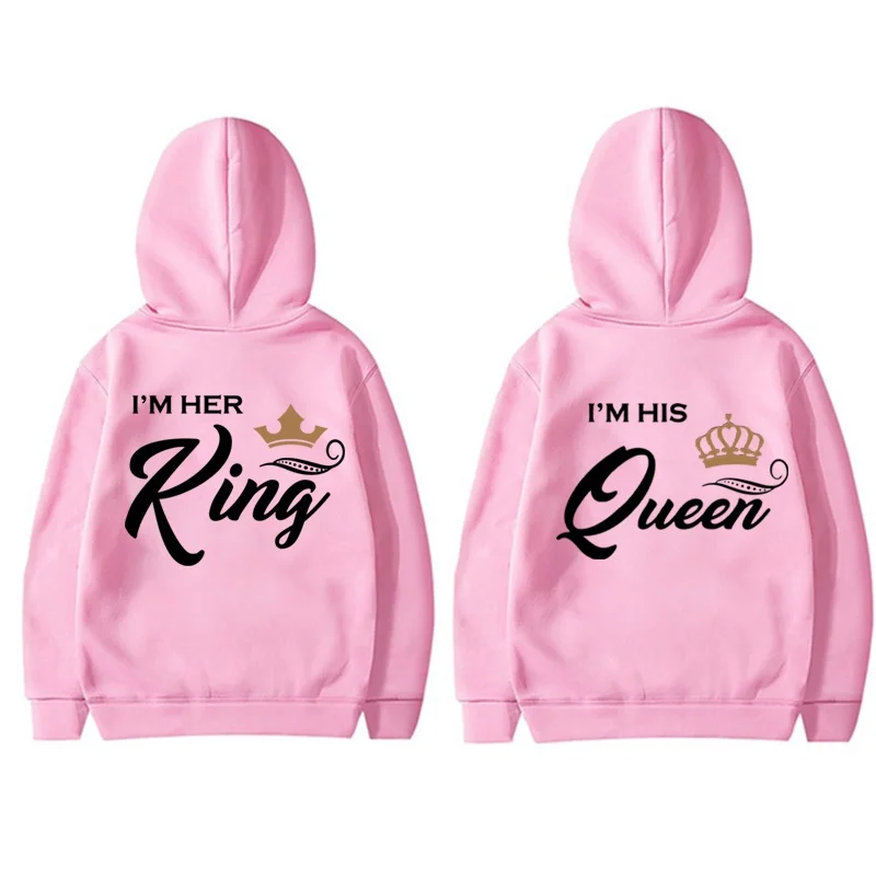 Sudaderas con capucha de manga larga para parejas, Jersey a juego, ropa de calle para amantes, regalos del Día de San Valentín, Rey y Reina, moda