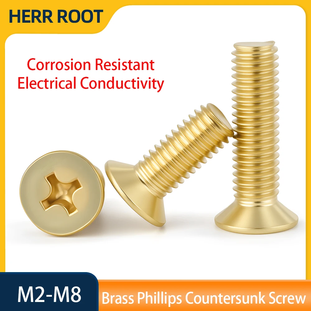 Brass Countersunk Phillips Machine Screws Corrosion Resistant & Electrical Conductivity M2-M8,5/10/30/50pcs In Stock Dropship OK
