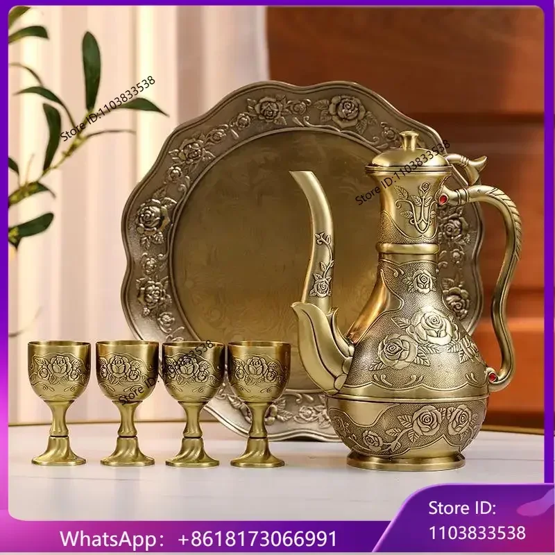 Pure copper wine bottle, exquisite wine bottle, Baijiu cup, yellow wine bottle, household creative set