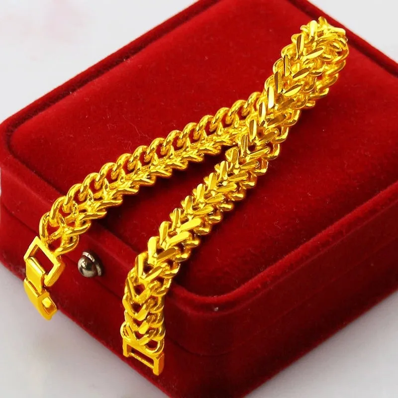 9999 24K Real Gold Bracelet Fashion Couple Whip Gold Bracelet Cuban Flat Chain Gold Jewelry