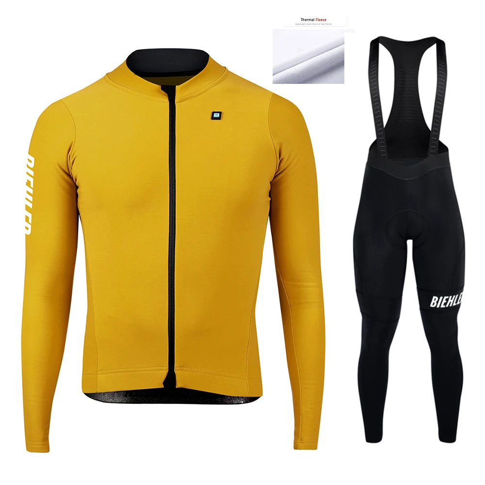 Men\'s Warm Winter Pro Team Cycling Long Clothes Sleeve Suit Pants Comfortable Thermal Fleece Bike Jersey Set Quick Dry Bib MTB