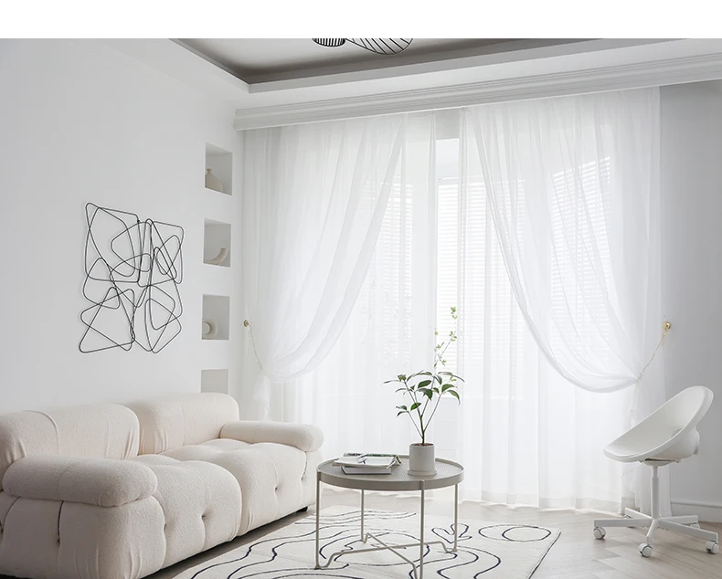 Transparente Vorhänge aus weißem Tüll für Wohnzimmer, Esszimmer, Schlafzimmer, Garn, transparent, Voile, Tür, Sichtschutz, Fenster, Blind – Detail 9