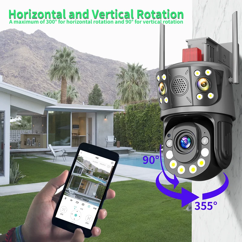 Icsee Outdoor Security CCTV Camera 12MP 4G WIFI 50X Zoom Ptz 3 Lens 3 Screen Night Vision Memory Card 4G Sim Card