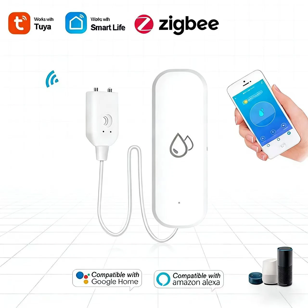 Zigbee Water Sensor Tuya Smart Life APP Leakage Alarm Flood Detector Water Overflow Alert Home Security System Leak Detection