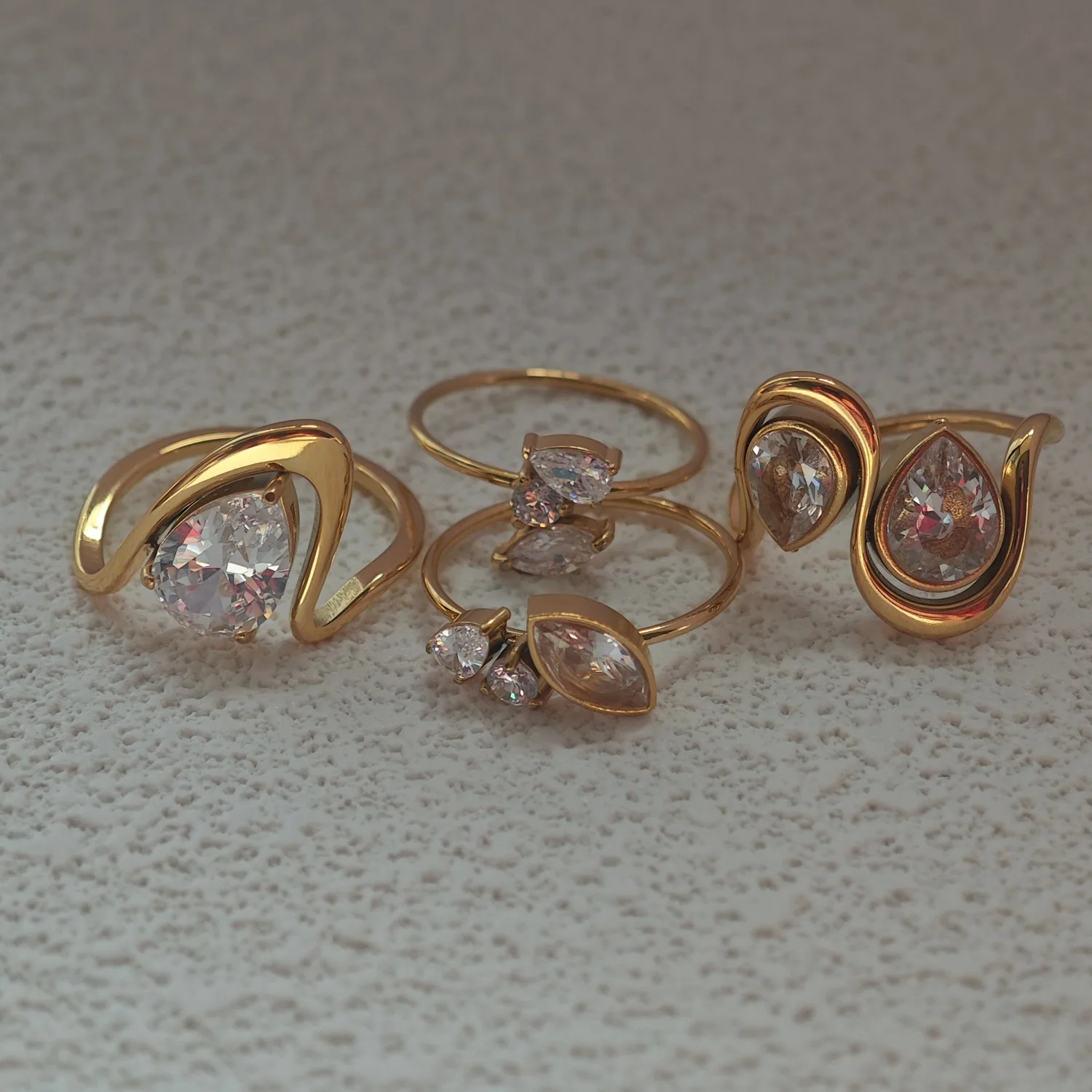 

New ins Stainless Steel Geometric Zircon Ring For Women Vintage White Zircon Rings Fashion Aesthetic Jewelry Gift