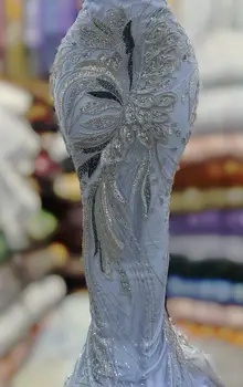 2025 Latest High Quality African Nigerian With Tulle Sewing Lace Fabric Guipure Embroidery Dresses Sequins 5Yards JY499
