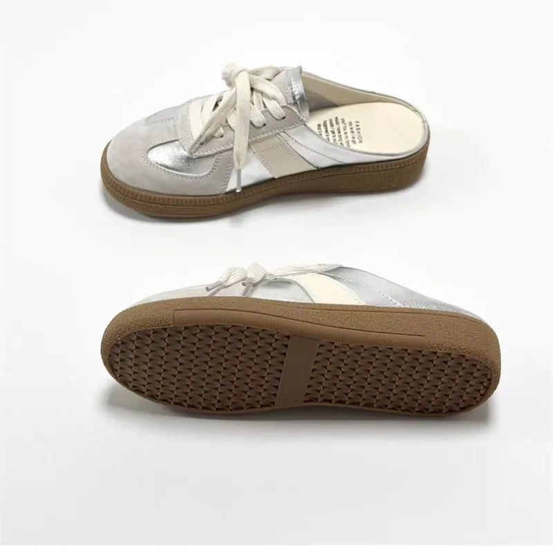 Kapcie damskie jesienno-letnia moda damska Baotou pół pantofel nosić młodzieżowe dziewczyny w nowym stylu Muffin sznurowane Casual slajdy buty