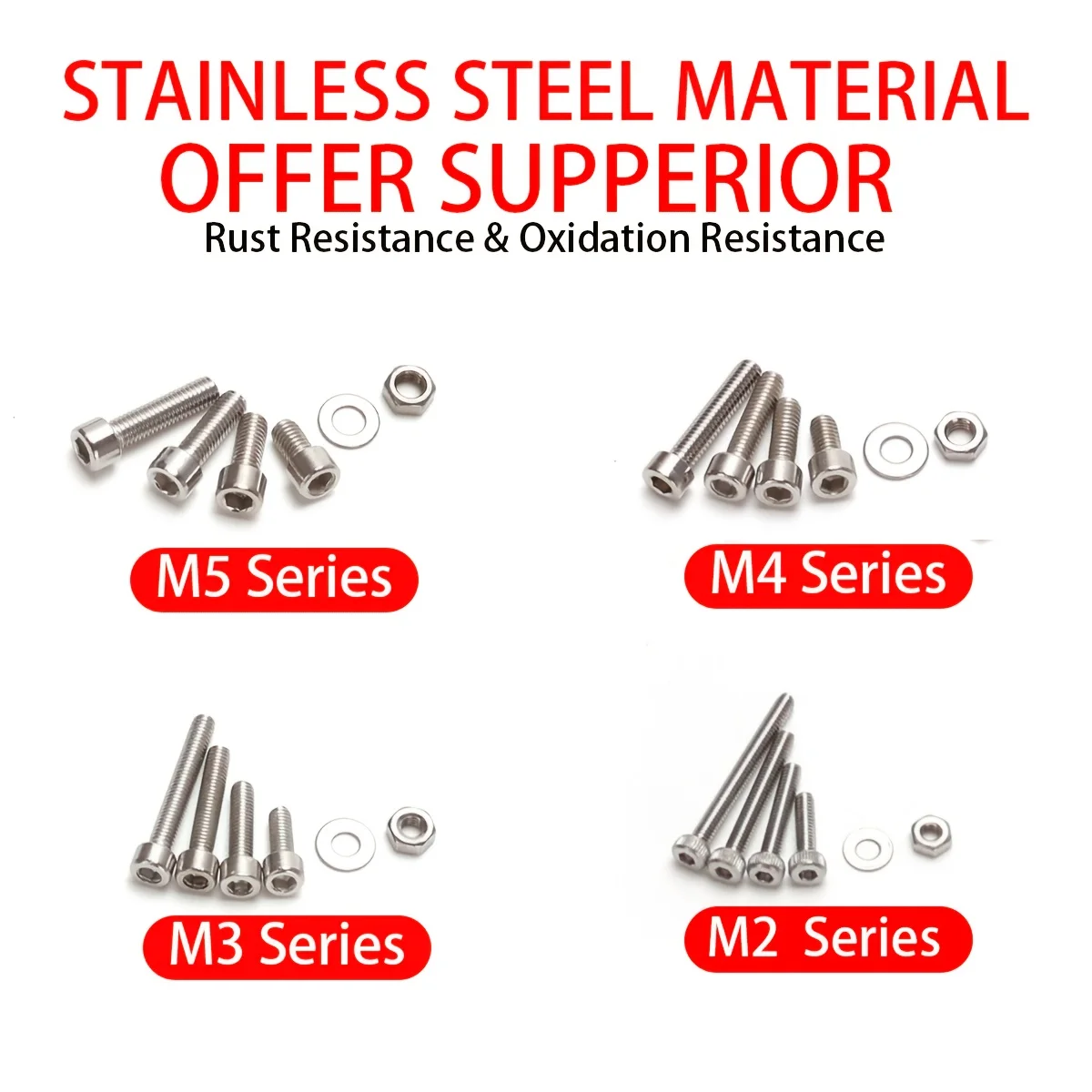 240 pcs Stainless Steel Hex Nut and Bolt Assortment Kit - M4, M5 Hex Head - Includes Flat Washers