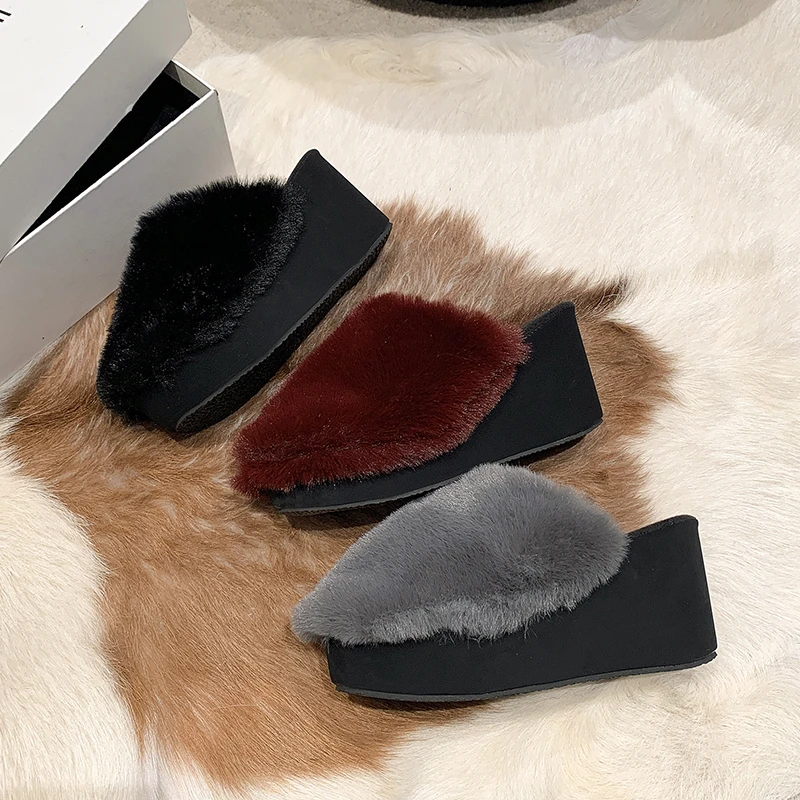 

Домашние меховые шлепанцы, плюшевые дизайнерские тапочки, модные шлепанцы, роскошные слипоны на платформе, женская модная обувь 2025 Zapato De Mujer