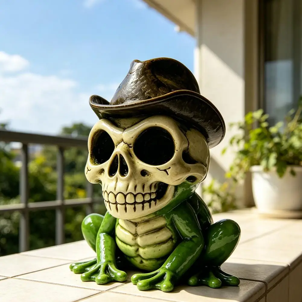 Desk Decoration Resin Frog Halloween Skull Frog Figurine Small Resin Frog Sculpture Spooky Collectible Ornament for Home Office
