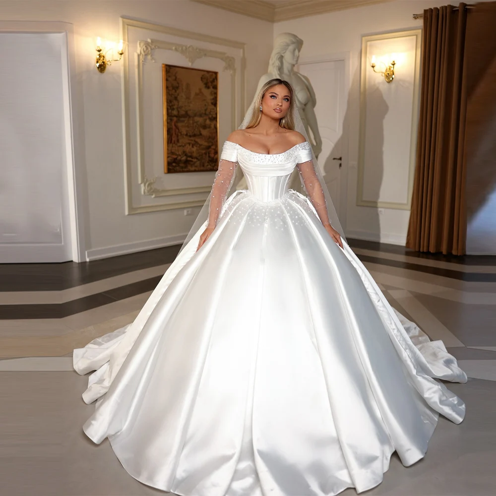 Robes de mariée trapèze à épaules dénudées pour femmes, élégantes, dos nu, robes de Banquet de fiançailles, personnalisées