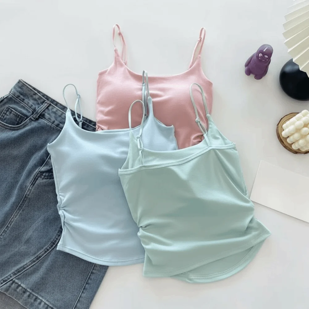 Simple Sleeveless Suspender Vest Underwear With Padded Cups Fitted Tops Slim Camisole Daily Use