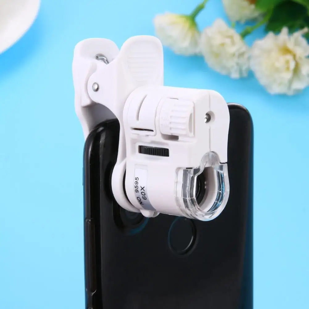 Universal 60X Phone Microscope with LED Light ABS Phone Mini Pocket Microscope Portable for Kids Adults for Mobile Smartphones