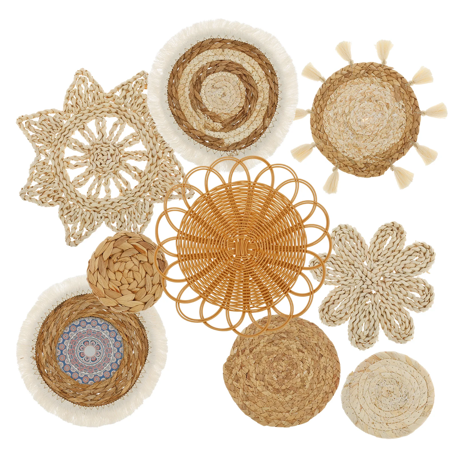 

9 Pcs Wall Basket Decor Hanging Woven Wall Basket Decor Handmade Basket Wall Decor Multifunctional Decorative Wall Basket Set