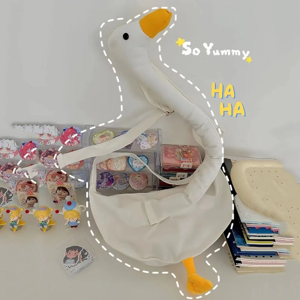 

Casual Zipper Big Goose Bag Canvas Solid Color Cute Duck Crossbody Bag Large Capacity Diagonal Shoulder Bags Shopping