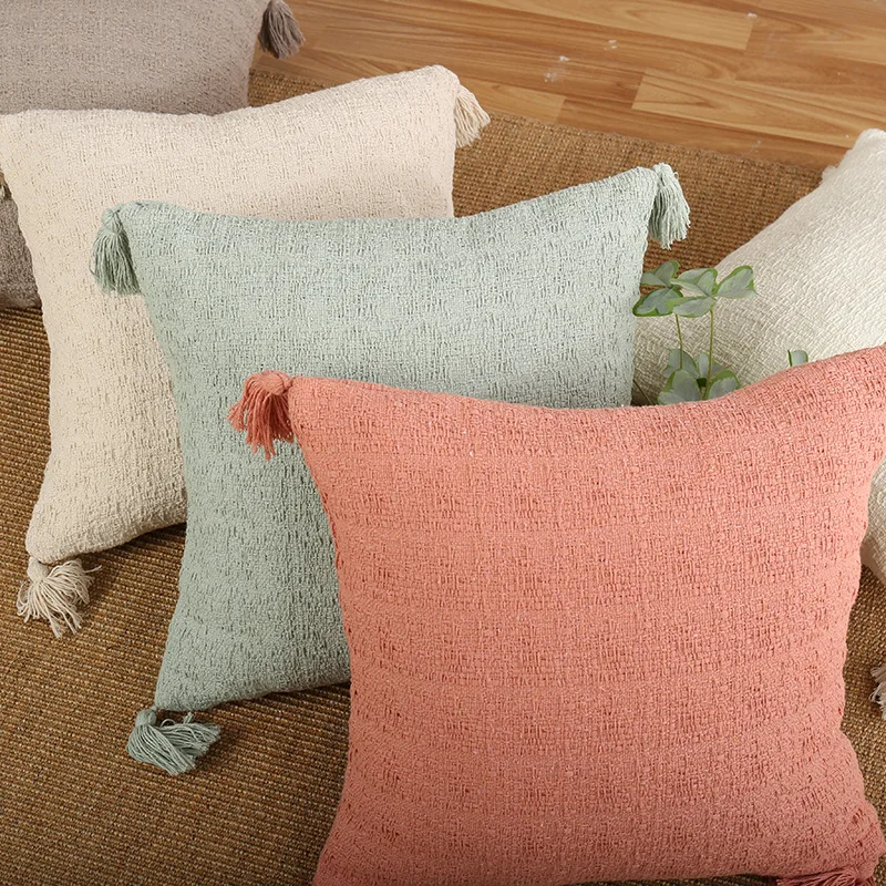 30x50/45x45cm Simple Knitted Tassel Throw Pillowcase Cojines Home Pure Color Fabric Sofa Cushion Cover Headboard Pillow Covers