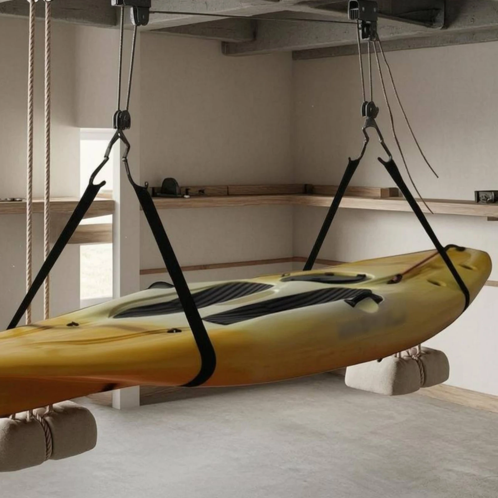 Kayak Hoist Rope Lift Kayak Ceiling Hoist Overhead Boat Storage Iron Construction Steel Components
