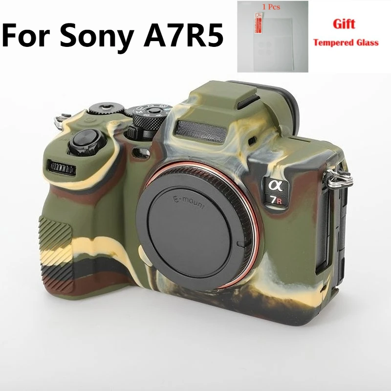 Camera Bag For Sony A7R5 Silicone Mirrorless camera protective cases, shockproof soft rubber cases+ 1PCS Free Tempered Film