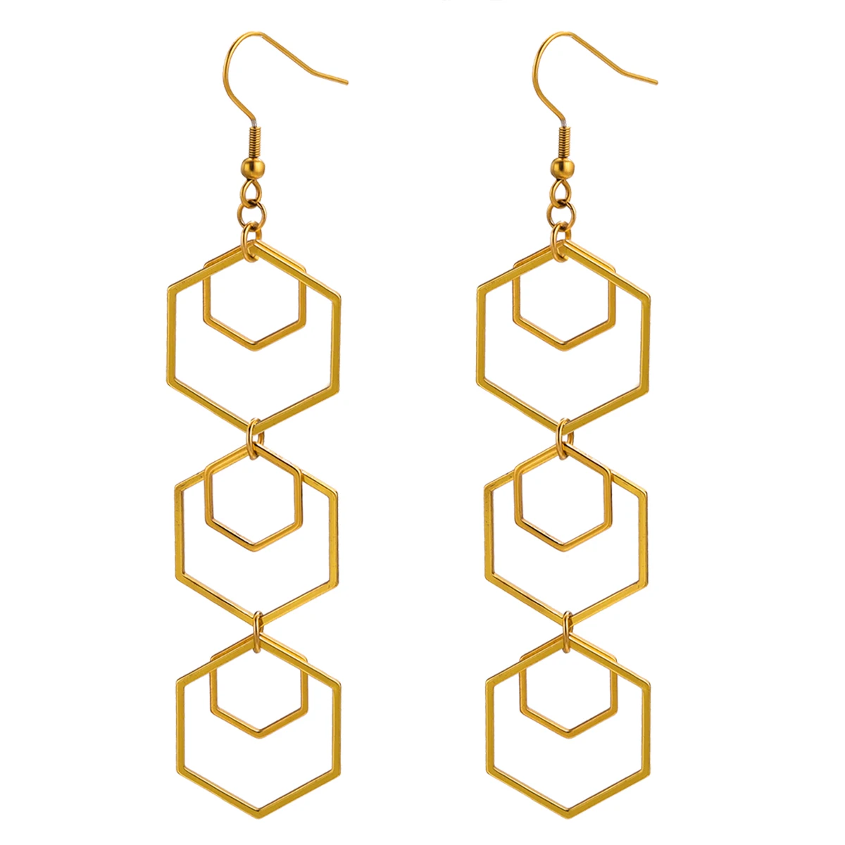 

Stainless Steel Hexagonal Gold Plated Long Earrings New Fashion Geometric Pendant Woman Classic Vintage Simple Jewelry Gift