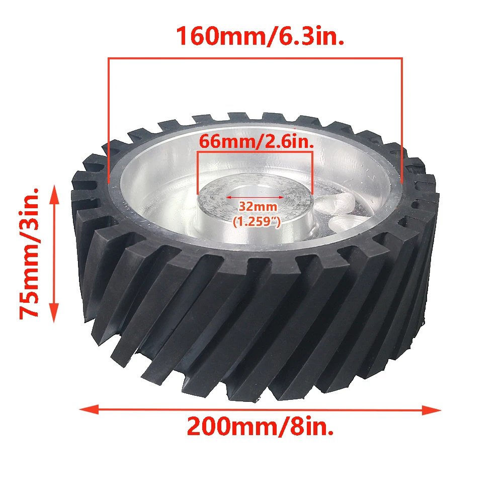 200 * 75 mm gekarteld rubberen contactwiel Dynamisch gebalanceerde riemslijper achterbank spanwiel