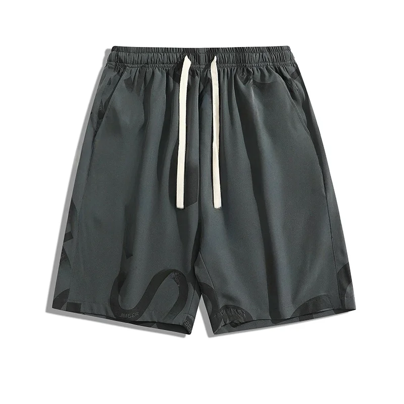 

Men's Summer Ice Silk Qui Dry Trendy Ins Printed Five-Quarter orts Loose Straight Leg Sports Pants Thin Model Casual orts