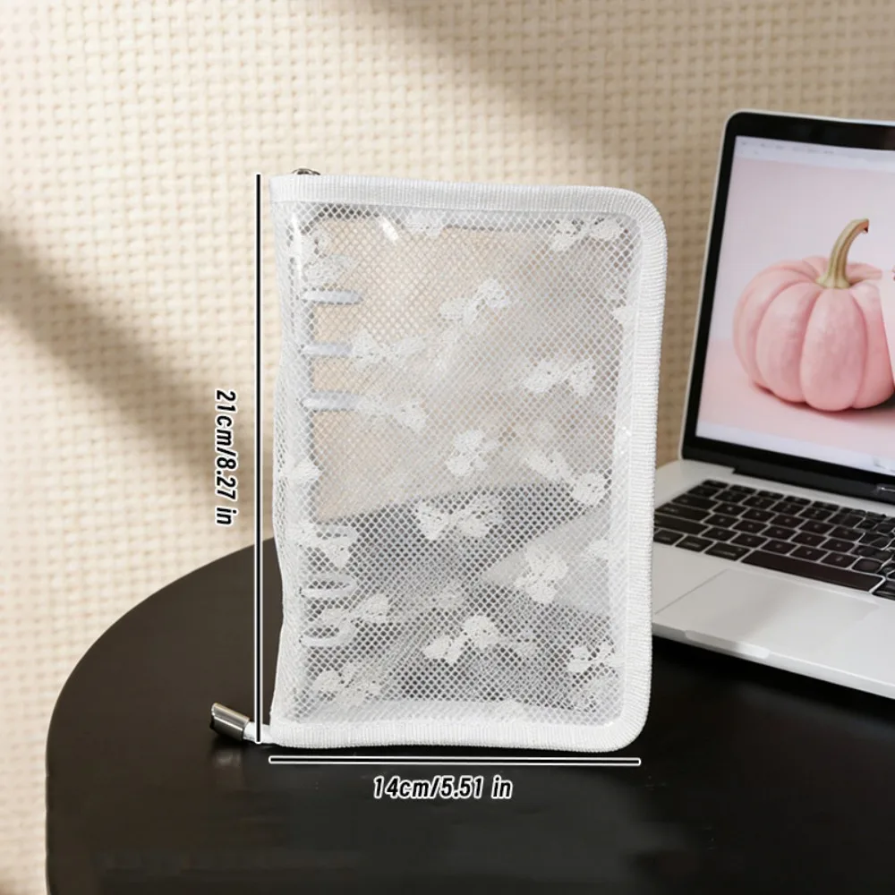 Bow Decoration Ring Binder Album A6 Size Zipper Closure Zipper Binder Notebook Lace Stationery Organizer Book