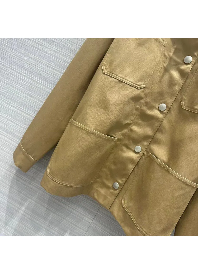 Abrigo caqui de manga larga para mujer, chaqueta de trabajo de PANA con solapa y contraste de Color, Tops elegantes para Primavera, novedad