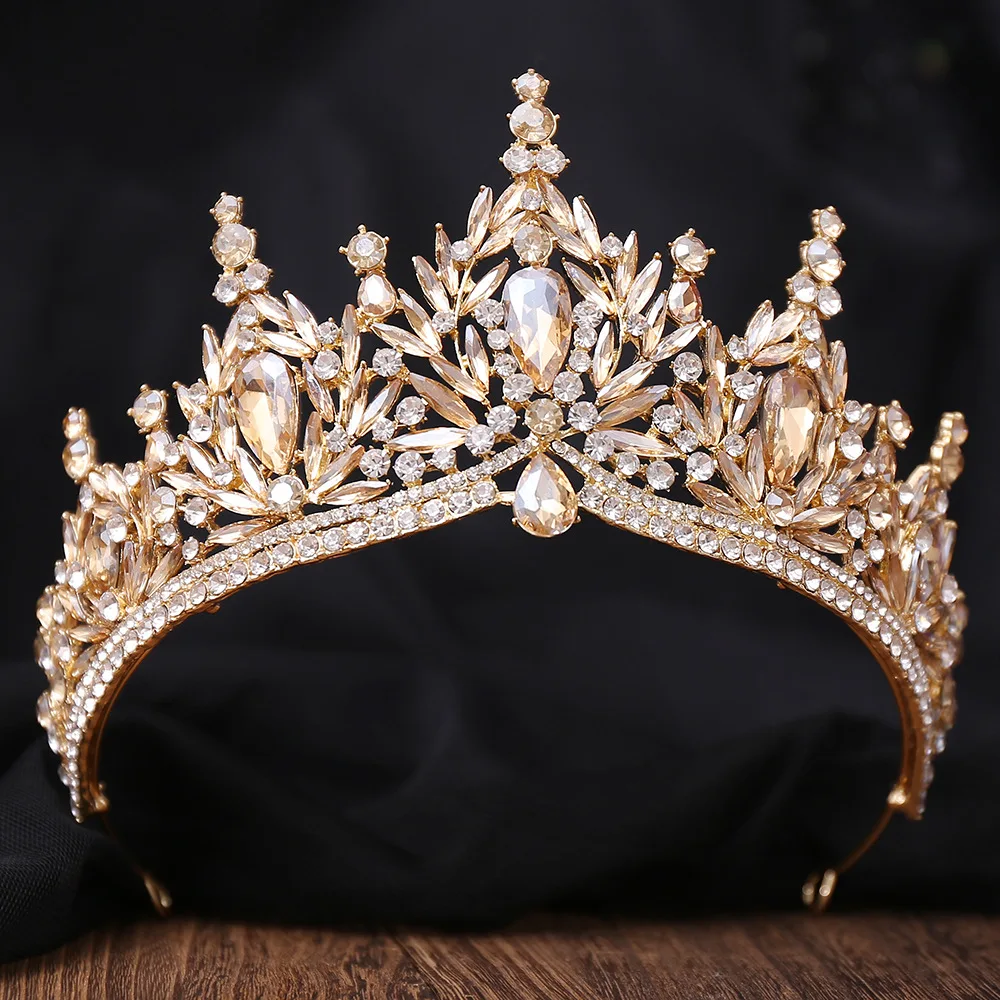 KMVEXO Champagne Crystal Crown Princess Tiara Headwear for Women Party Pageant Birthday Wedding Hair Jewelry Costume Accessories