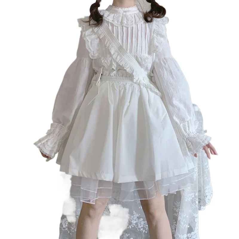 

Универсальная рубашка с воротником-стойкой в стиле Лолиты в стиле ретро, топ с длинными рукавами