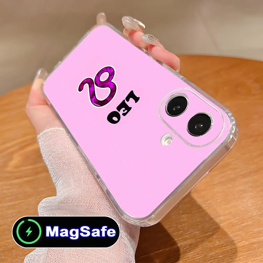 

Чехол для телефона с изображением знака зодиака Лев для iPhone 17 16 15 14 13 12 11 Air Pro Max Plus Mini Magsafe, прозрачный, цветной