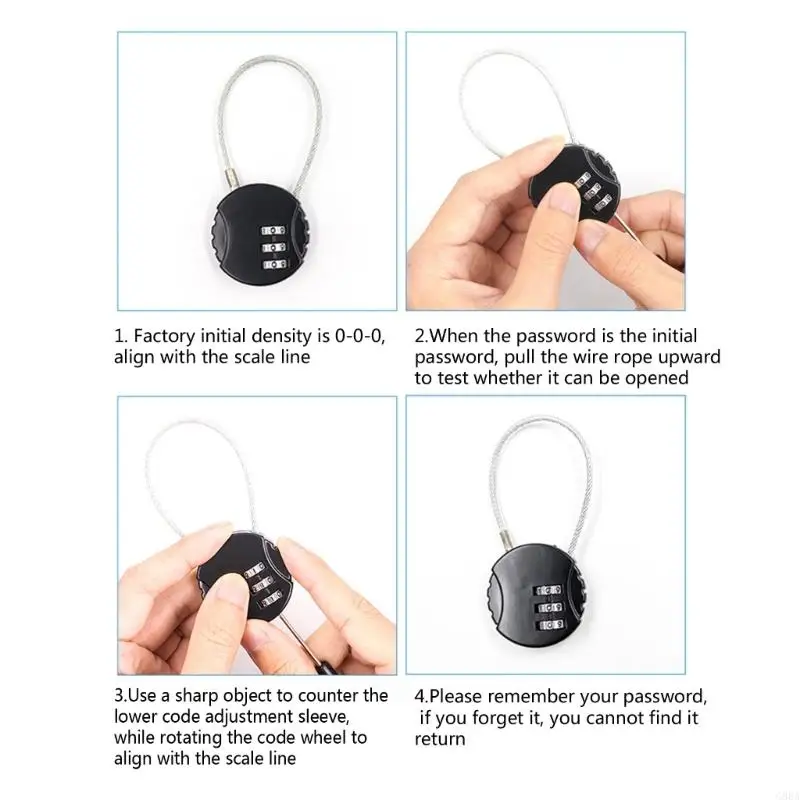 G88A Anti-theft Lock 13cm Cable 3-Digit Helmet Lock Multifunctional Bag Lock