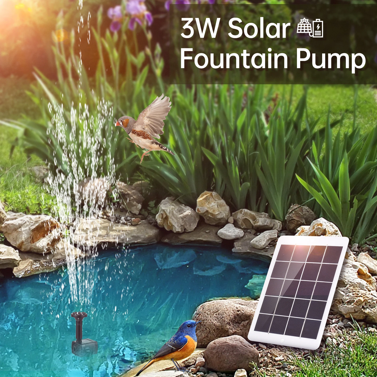 Solar Water Pump Kit Solar Fountain Pump for Bird Bath with 3W 5V Solar Panel 7 Nozzles for Fish Tank Small Pond Garden Decor