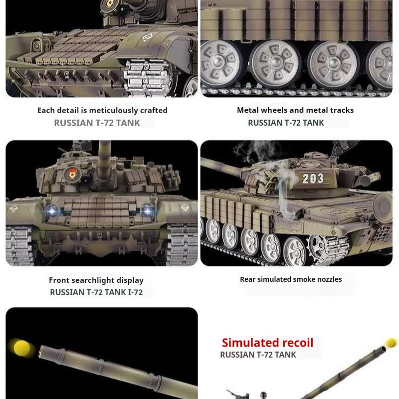 รถถังเฮงหลงบังคับวิทยุ รุ่น T72 ขนาดใหญ่ ตีนตะขาบโลหะ สำหรับขับขี่ออฟโรด ของเล่นเด็กผู้ชาย รถบังคับวิทยุ ดีไซน์เกราะทนทาน สำหรับเป็นของเล่นที่สมบูรณ์แบบ