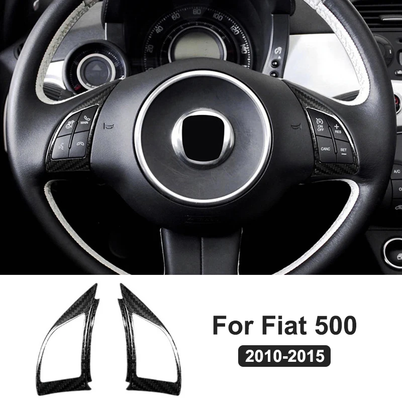 

For Fiat 500 2010-2015 Car Steering Wheel Panel Button Cover Decorative Sticker Real Carbon Fiber Modification Accessories
