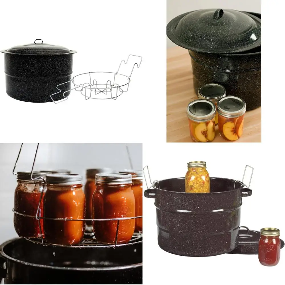 

Enamel Steel Water Bath Canner with Collapsible Rack, 33 Quarts - Large Capacity Pot for Canning and Cooking Efficiency