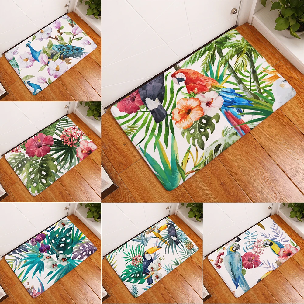 Room bathroom kitchen porch entrance door mat bedroom home decoration carpet tropical green leaf flamingo small floor 